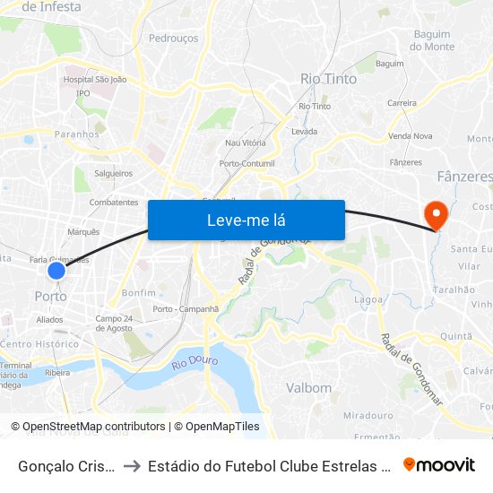 Gonçalo Cristóvão to Estádio do Futebol Clube Estrelas de Fânzeres map