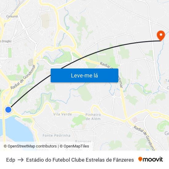 Edp to Estádio do Futebol Clube Estrelas de Fânzeres map