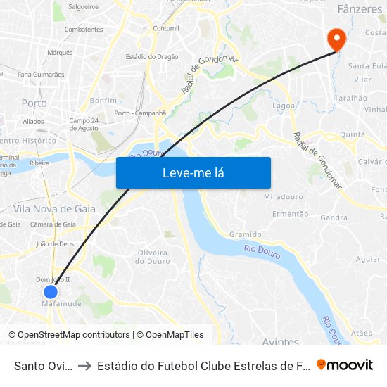 Santo Ovídio to Estádio do Futebol Clube Estrelas de Fânzeres map