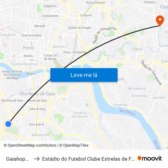 Gaiahopping to Estádio do Futebol Clube Estrelas de Fânzeres map