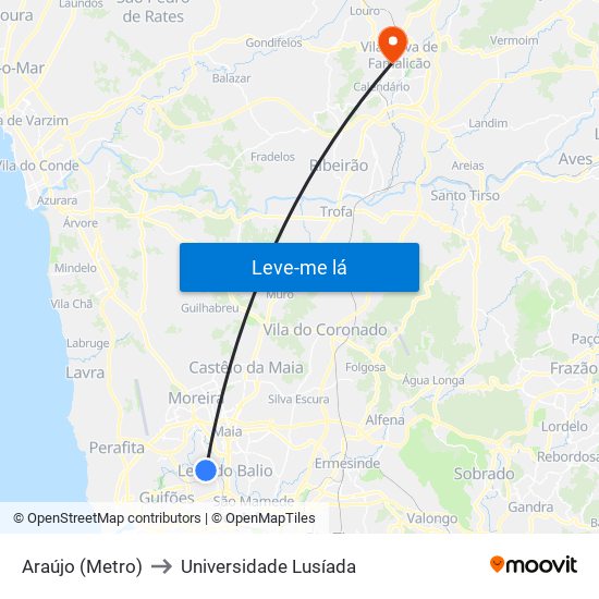 Araújo (Metro) to Universidade Lusíada map