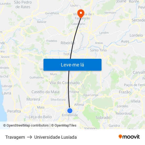 Travagem to Universidade Lusíada map