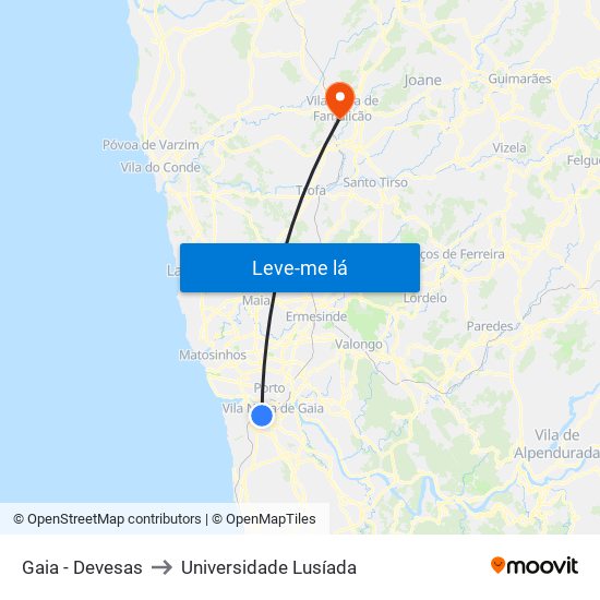 Gaia - Devesas to Universidade Lusíada map