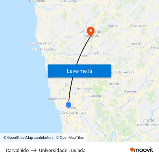 Carvalhido to Universidade Lusíada map