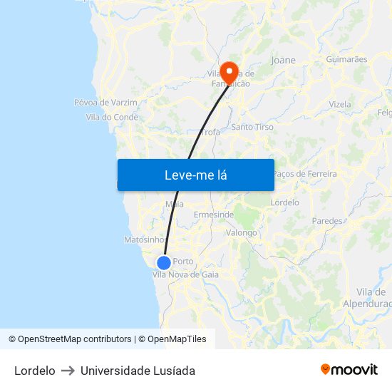 Lordelo to Universidade Lusíada map
