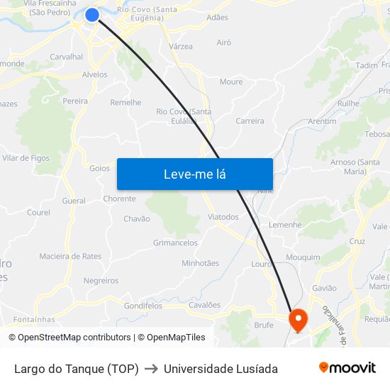 Largo do Tanque (TOP) to Universidade Lusíada map