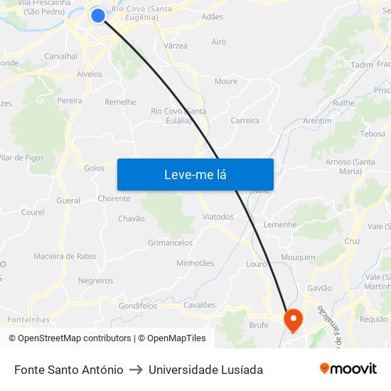 Fonte Santo António to Universidade Lusíada map