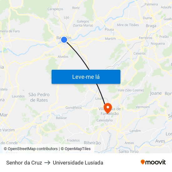 Senhor da Cruz to Universidade Lusíada map