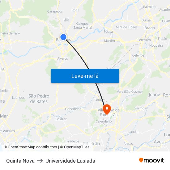 Quinta Nova to Universidade Lusíada map