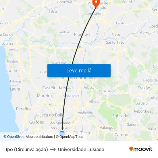 Ipo (Circunvalação) to Universidade Lusíada map