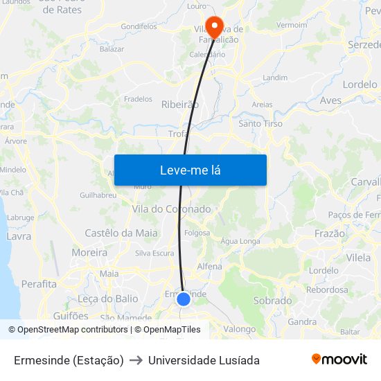 Ermesinde (Estação) to Universidade Lusíada map