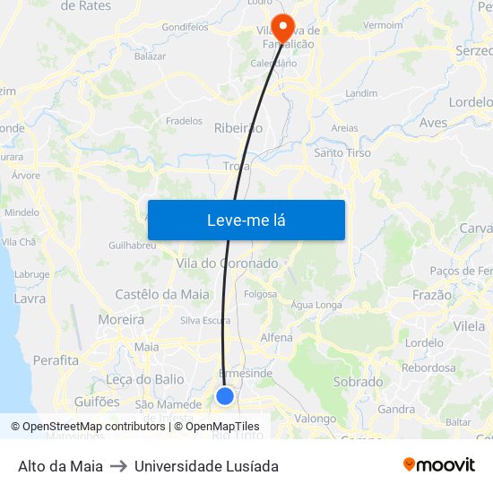 Alto da Maia to Universidade Lusíada map