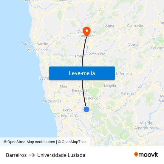 Barreiros to Universidade Lusíada map