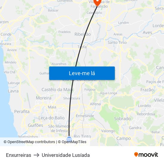 Enxurreiras to Universidade Lusíada map