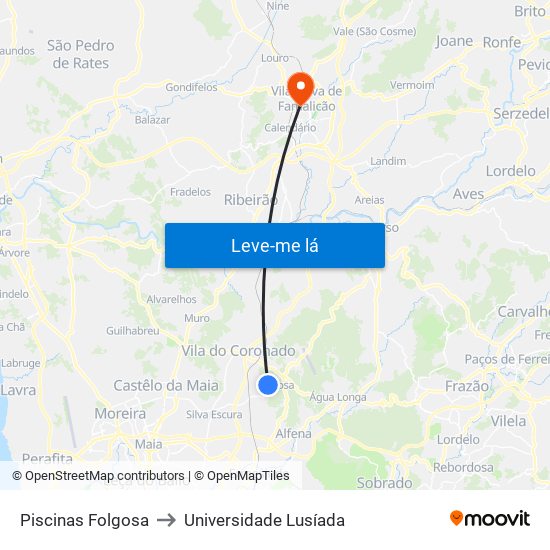 Piscinas Folgosa to Universidade Lusíada map