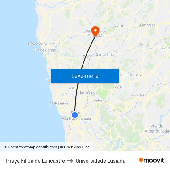 Praça Filipa de Lencastre to Universidade Lusíada map