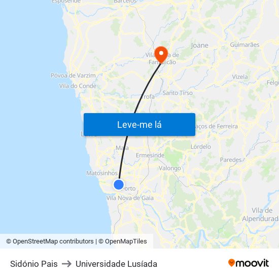 Sidónio Pais to Universidade Lusíada map