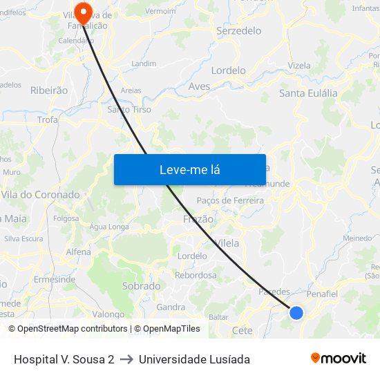 Hospital V. Sousa 2 to Universidade Lusíada map