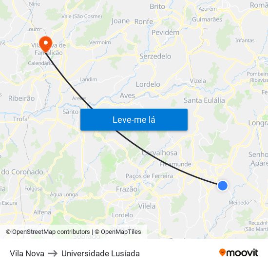 Vila Nova to Universidade Lusíada map