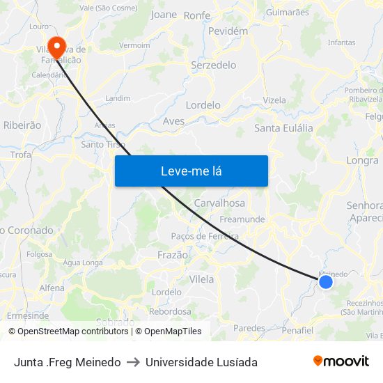 Junta .Freg Meinedo to Universidade Lusíada map