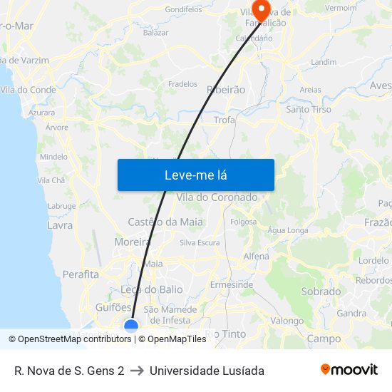 R. Nova de S. Gens 2 to Universidade Lusíada map