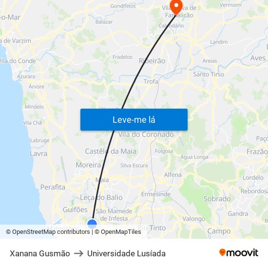 Xanana Gusmão to Universidade Lusíada map