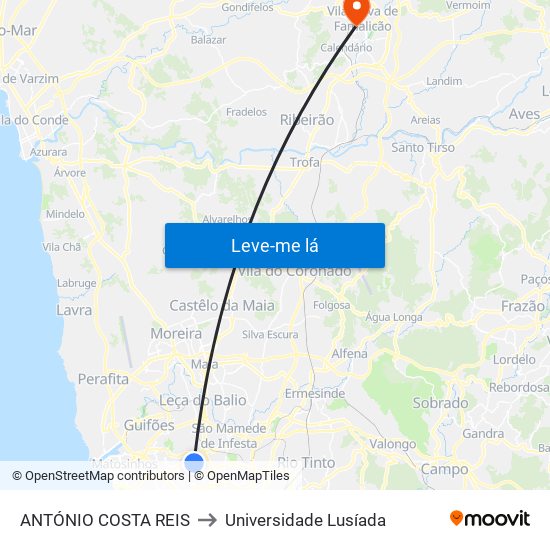 ANTÓNIO COSTA REIS to Universidade Lusíada map