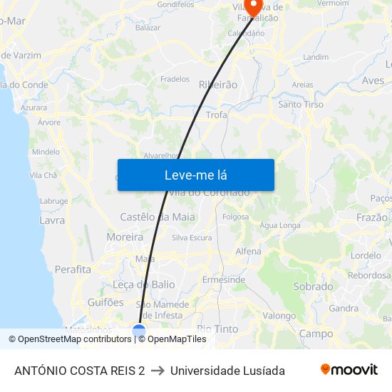ANTÓNIO COSTA REIS 2 to Universidade Lusíada map