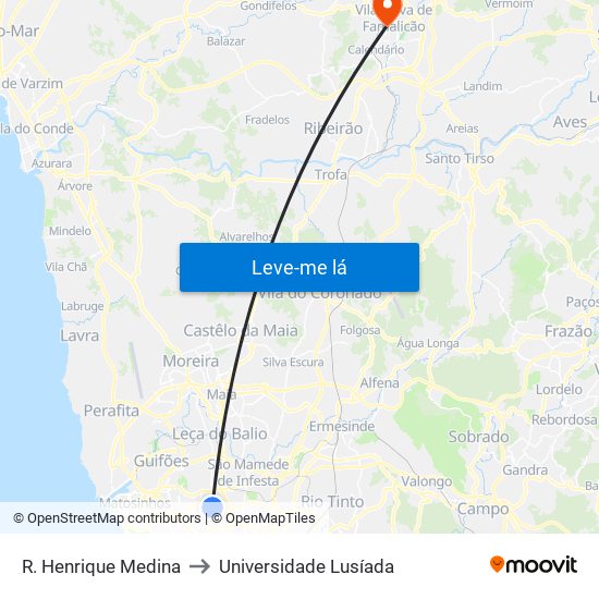 R. Henrique Medina to Universidade Lusíada map