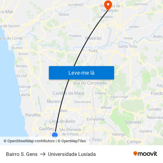 Bairro S. Gens to Universidade Lusíada map