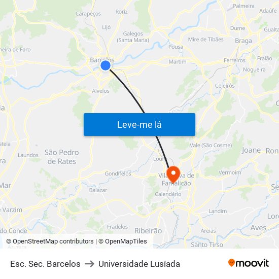 Esc. Sec. Barcelos to Universidade Lusíada map