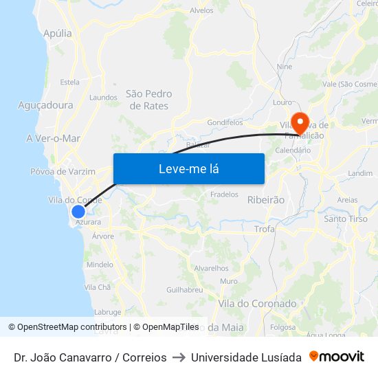 Dr. João Canavarro / Correios to Universidade Lusíada map