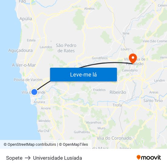 Sopete to Universidade Lusíada map