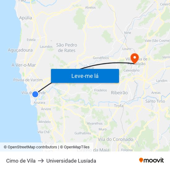 Cimo de Vila to Universidade Lusíada map