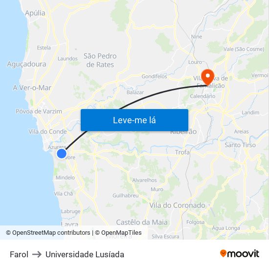 Farol to Universidade Lusíada map
