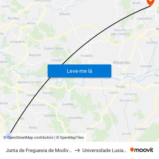 Junta de Freguesia de Modivas to Universidade Lusíada map