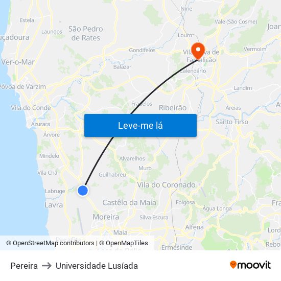 Pereira to Universidade Lusíada map