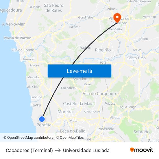 Caçadores (Terminal) to Universidade Lusíada map