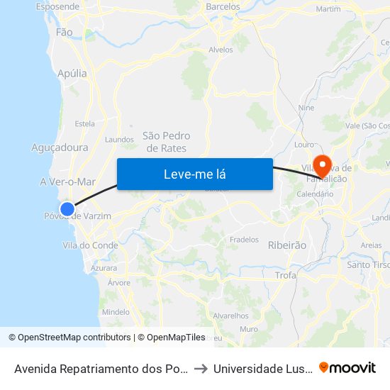 Avenida Repatriamento dos Poveiros to Universidade Lusíada map