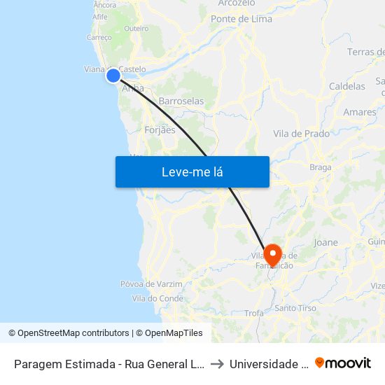 Paragem Estimada - Rua General Luís do Rego, 225 to Universidade Lusíada map