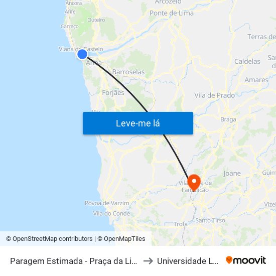 Paragem Estimada - Praça da Liberdade, 1 to Universidade Lusíada map