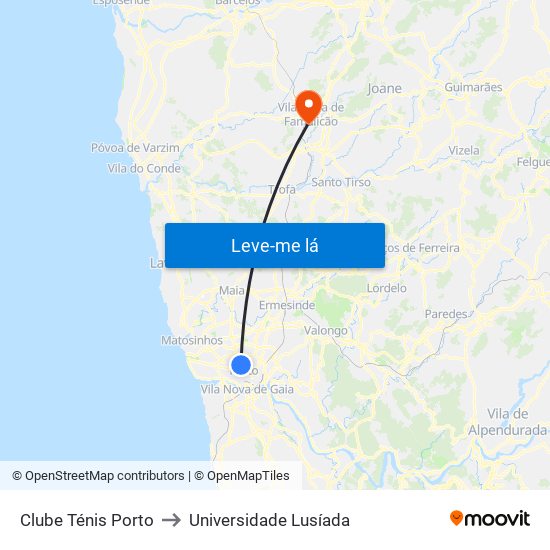 Clube Ténis Porto to Universidade Lusíada map