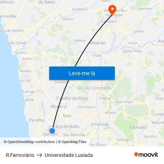 R.Ferroviário to Universidade Lusíada map