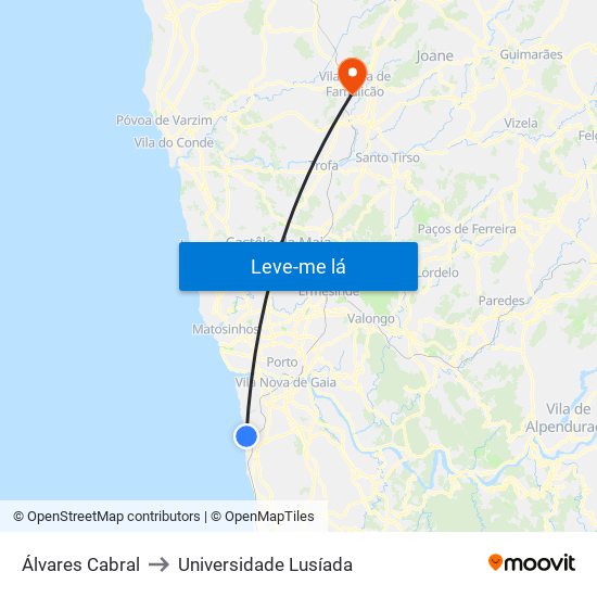 Álvares Cabral to Universidade Lusíada map