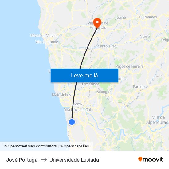 José Portugal to Universidade Lusíada map