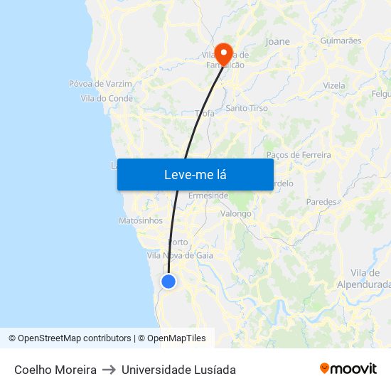 Coelho Moreira to Universidade Lusíada map