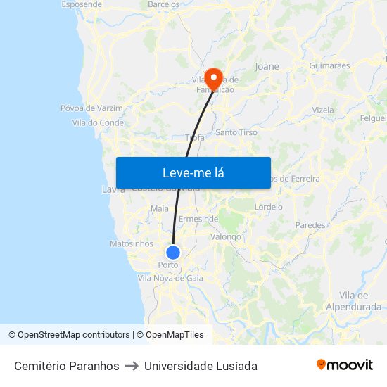 Cemitério Paranhos to Universidade Lusíada map