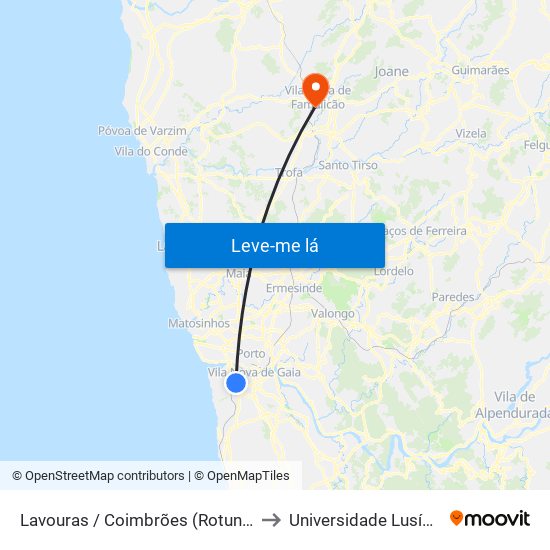 Lavouras / Coimbrões (Rotunda) to Universidade Lusíada map