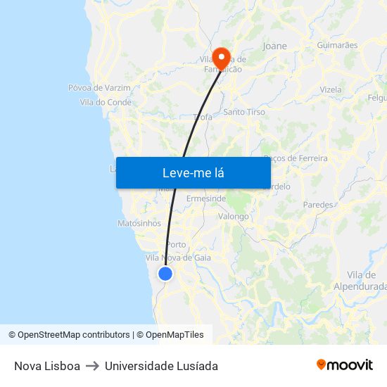 Nova Lisboa to Universidade Lusíada map