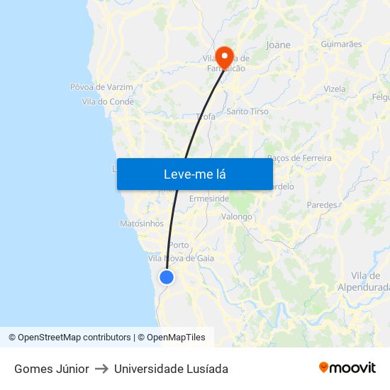 Gomes Júnior to Universidade Lusíada map